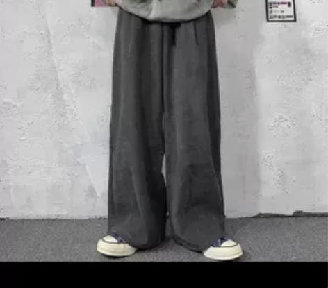 复古简约纯色垂感街头个性抽绳阔腿休闲运动裤...