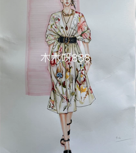 服装效果图（马克笔、水彩、电绘）+款式图代...