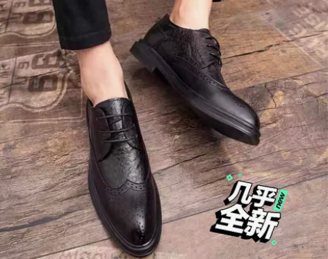 布洛克皮鞋男雕花内增高韩版英伦风复古商务尖...
