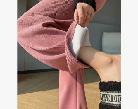 加绒欧棉绒阔腿裤女秋冬裤子2022爆款显瘦...