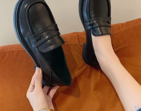 真皮小皮鞋女2022年新款英伦风乐福鞋女百...