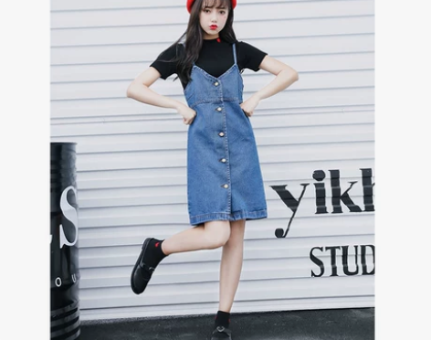 牛仔背带裙女2020新款春夏韩版学生吊带裙...