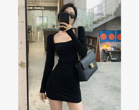 张公子studio欧美风气质方领紧身连衣裙...