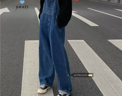 牛仔背带裤显瘦直筒拖地休闲阔腿长裤,家里牛...