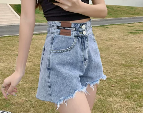 超高腰毛边牛仔短裤女夏季薄款2022年新款...