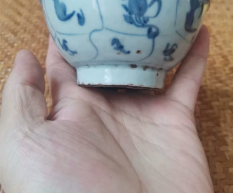 老瓷器老物件青花茶碗，清早期青花灵芝纹小碗...