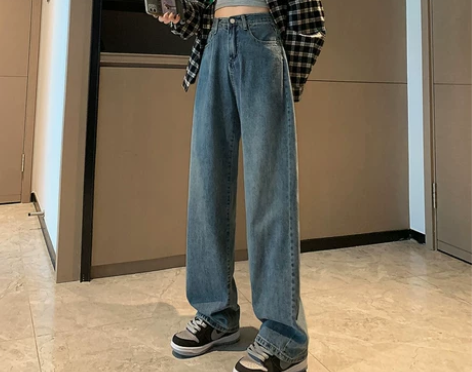 【狂欢价】宽松直筒高腰复古牛仔裤女2021...