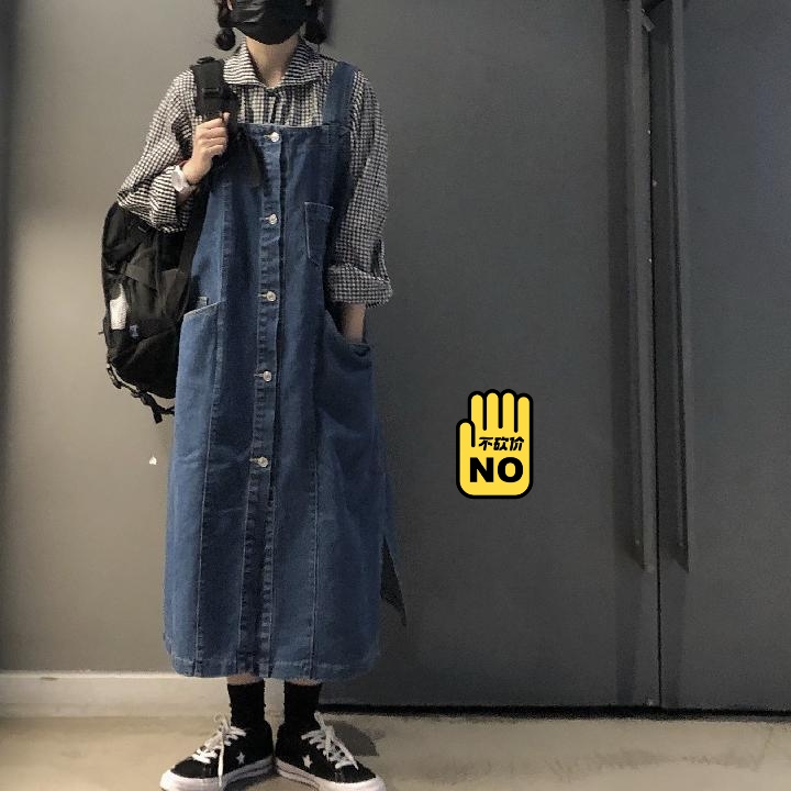 复古宽松春秋款牛仔背带裙女 偏向日系 ...