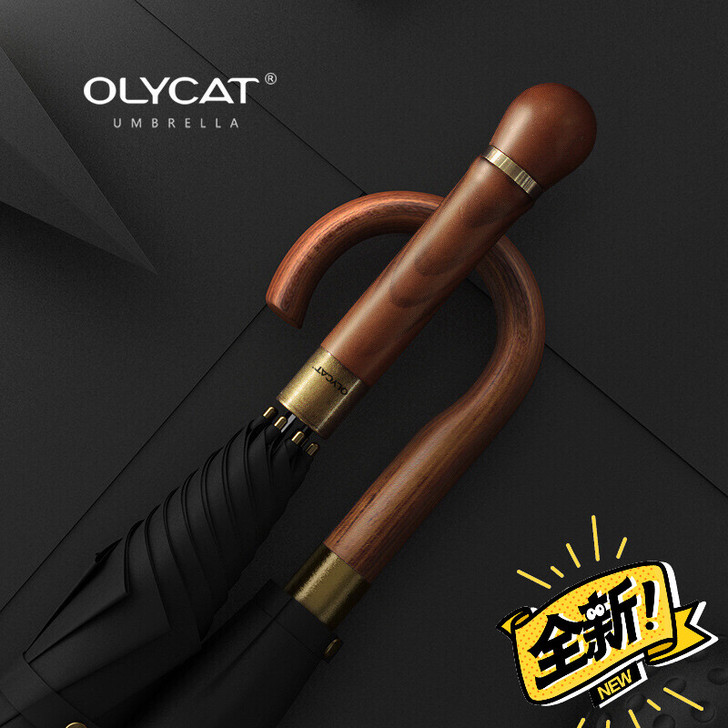 OLYCAT长柄伞木柄绅士英伦复古加固抗风...