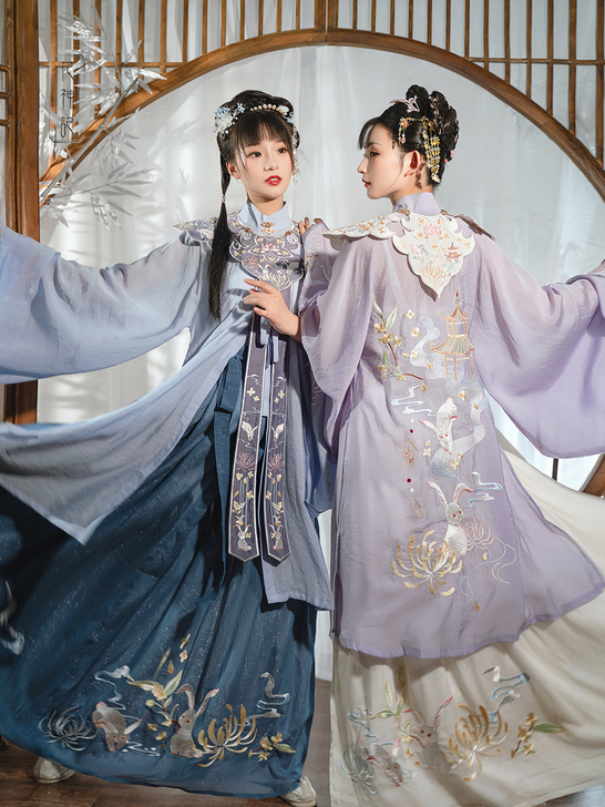 花神记广寒宫原创汉服女明制立领长衫齐腰褶裙...