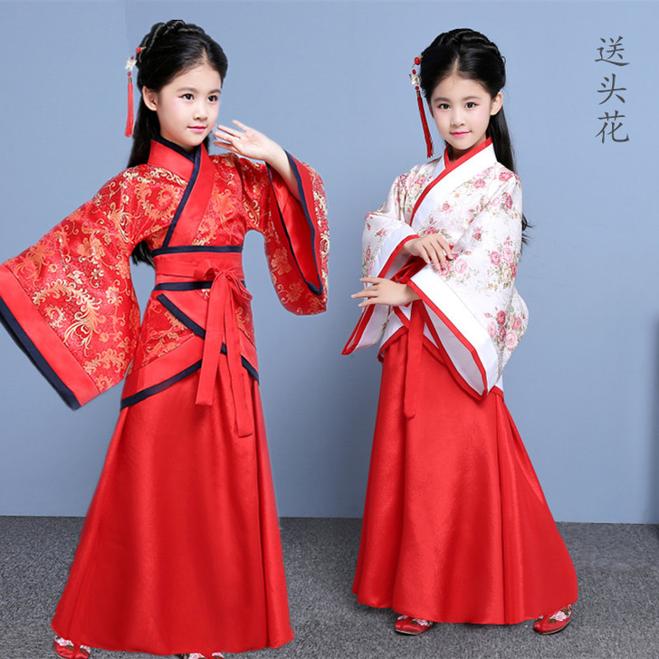 儿童古装仙女装唐装女童汉服曲裾贵妃国学服三...