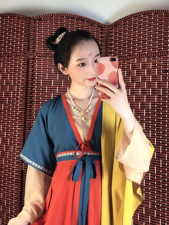 桑谣记汉服唐制初唐款唐背子V领半臂4.5米...