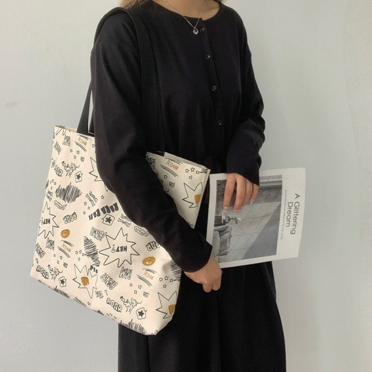 韩版女学生大容量帆布包女单肩日系托特包原宿...
