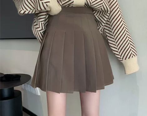 咖色百褶裙女高腰遮肚子半身裙大码春秋小众a...