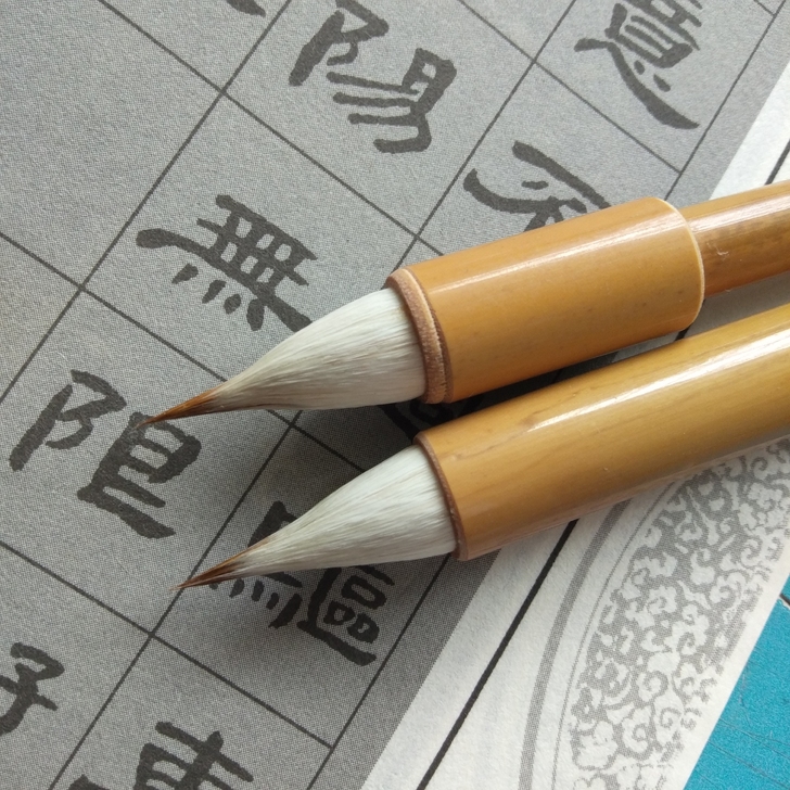 古法制作的缠纸鸡距笔狼羊兼毫小楷毛笔，玉竹...