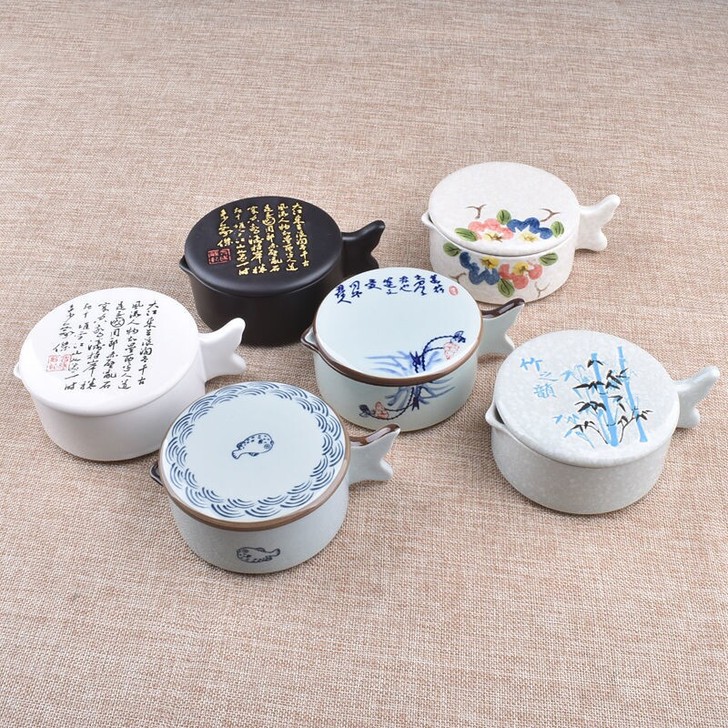 【多功能砚台 】带盖 陶瓷墨碟 墨池毛笔搁...