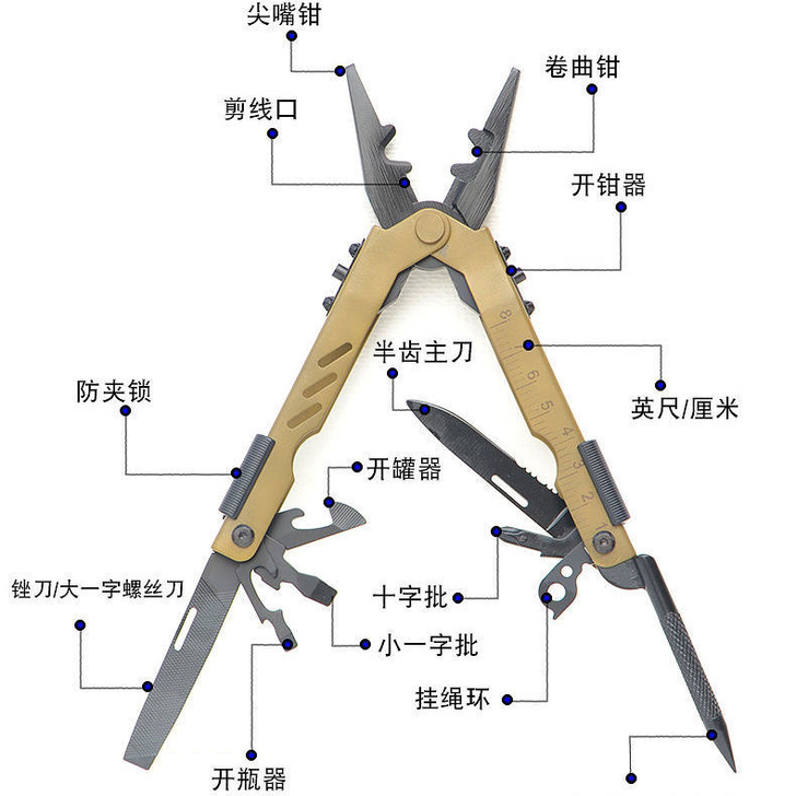 420钢户外多功能伸缩钳子 多用组合工具