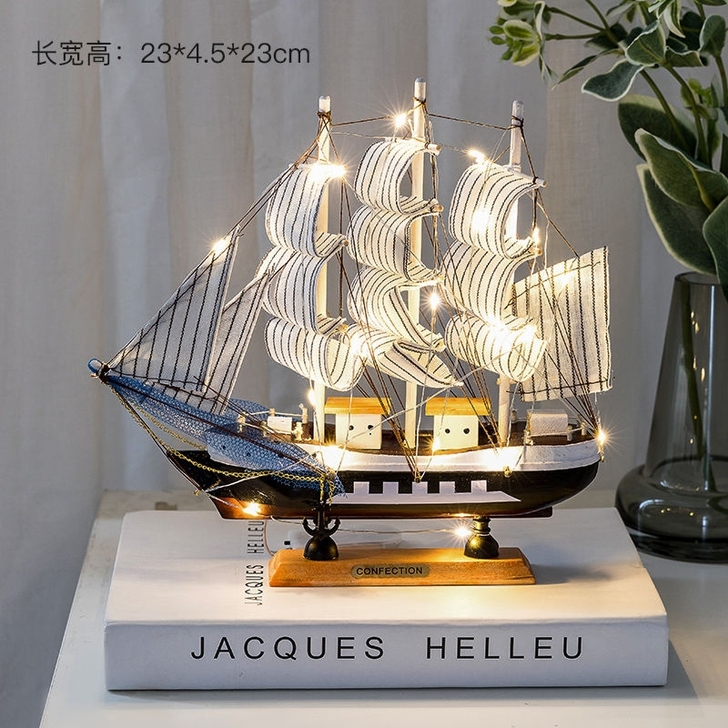 【全部处理】帆船模型摆件带灯木质工艺船捡漏...