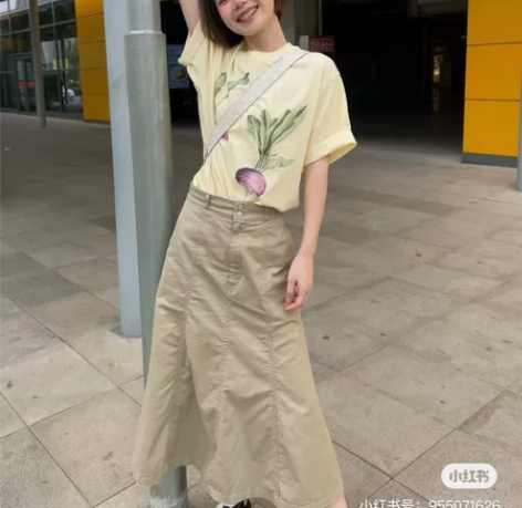 优衣库女装高腰棉质鱼尾长裙 150/85A...