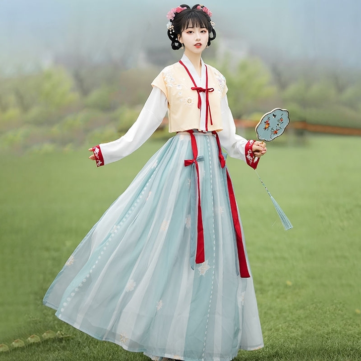 汉服女正品原创中国风改良唐制褙子齐腰百褶裙...