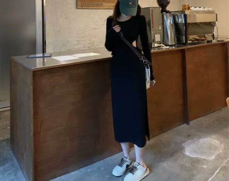 设计感小众镂空露腰修身包臀裙春季中长款开叉...