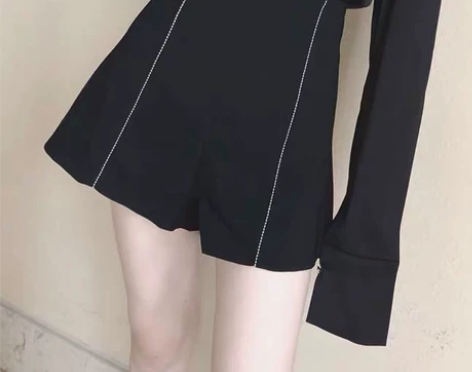 黑色短裤女2021新款春秋韩版高腰A字阔腿...