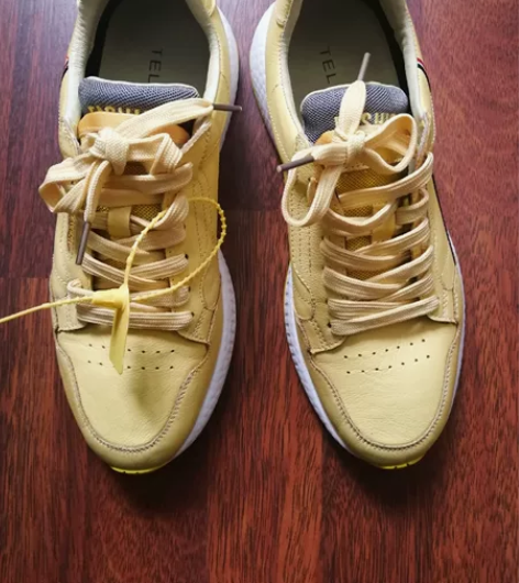 仅试穿明黄色羊皮运动鞋板鞋篮球鞋真皮网眼透...