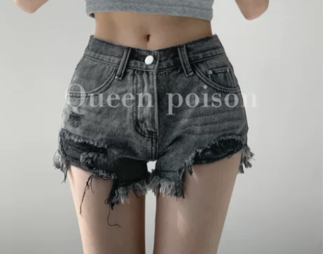 辣妹小众做旧磨破牛仔短裤女宽松百搭直筒阔腿...
