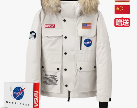 NASA联名羽绒服男冬季冲锋衣派克服工装潮...