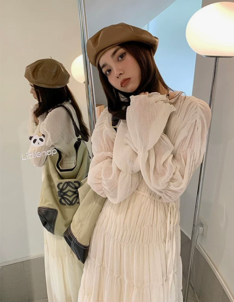 ICELOLLY法式白色长袖连衣裙女冬季2...