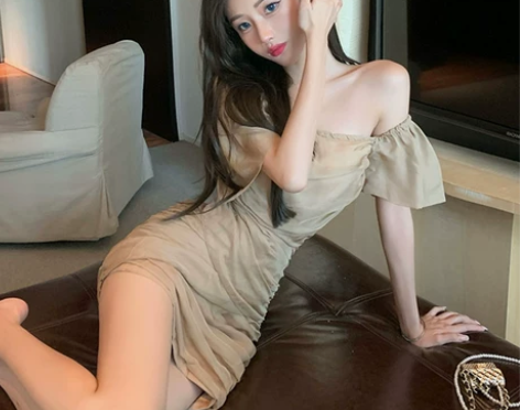 一字肩连衣裙气质御姐风包臀裙夏季收腰性感显...