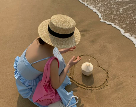粥可可 平顶草帽女夏季防晒遮阳帽太阳帽海边...