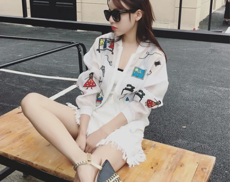 防晒衣女夏卡通印花超薄透视雪纺衫女沙滩防晒...