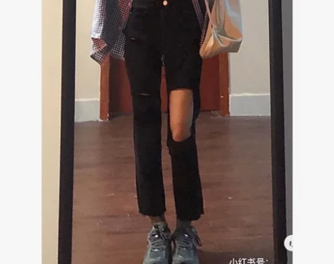 春秋新款辣妹大破洞牛仔裤女九分小个子高腰显...