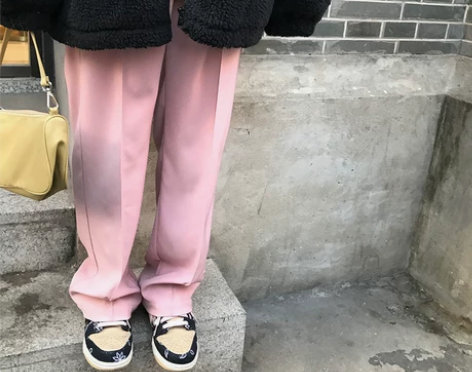 王少女的店铺 粉色西装裤 秋冬宽松直筒休闲...