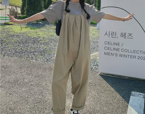工装卡其色休闲宽松孕妇背带裤女夏小个子显瘦...