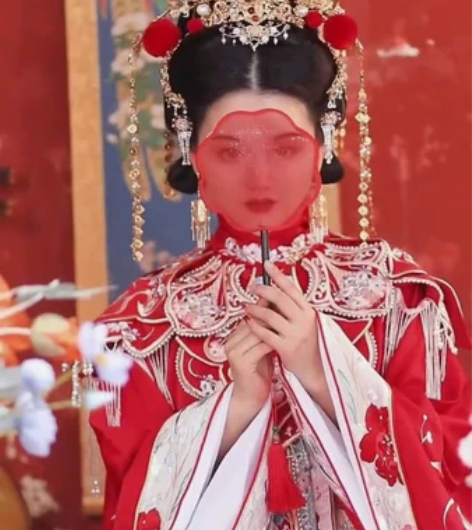 后雨山古风汉服唐宋明汉婚龙凤呈祥婚冠新娘发...