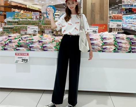 MG小象宽松休闲裤女2019新款秋高腰垂感...