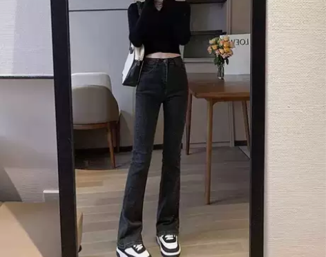牛仔裤女 牛仔长裤韩国高腰微喇叭女秋冬20...