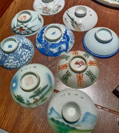 青花粉彩浅绛盖碗盖子，晚清民国，包老包真，...