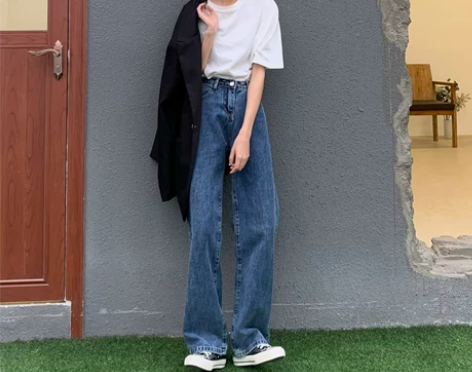 高腰垂感阔腿牛仔裤女直筒宽松显瘦2020年...