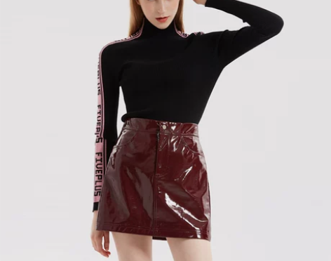 FIVE PLUS新款女装漆皮半身裙女高腰...