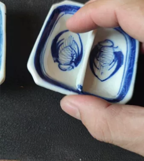 青花团鹤纹调色盘或笔舔,品相全美品,胎足自...