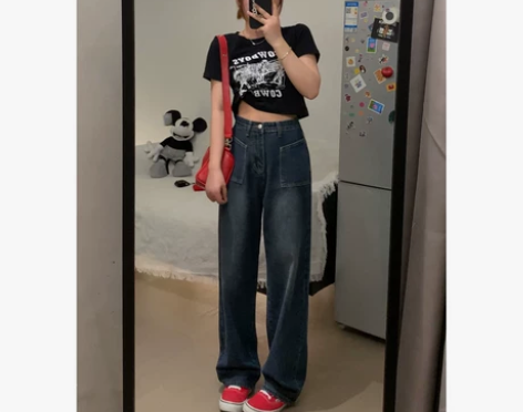 真能遮胯 小个子梨形身材牛仔拖地裤微胖mm...