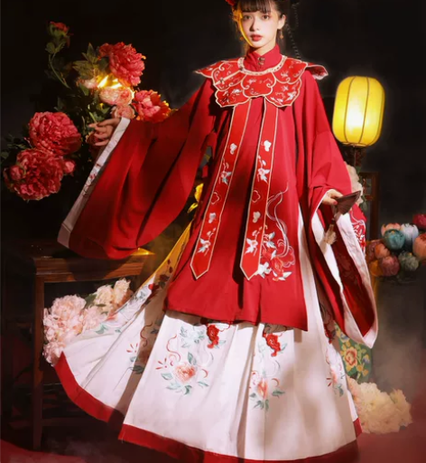 玉术原创汉服女花嫁明制汉服长衫齐腰斜襟云肩...