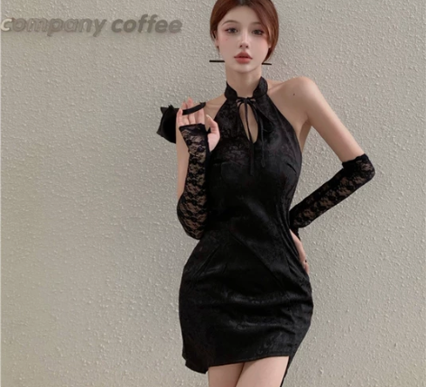 暗黑复古辣妹风旗袍性感气质裙子 9.9新 ...
