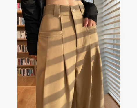 卡其色阔腿裤女春秋新品百搭高腰休闲西装拖地...
