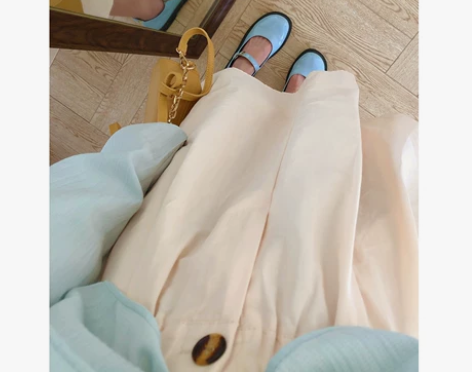 春夏穿搭小能手!经典百搭松紧腰一粒扣中长款...