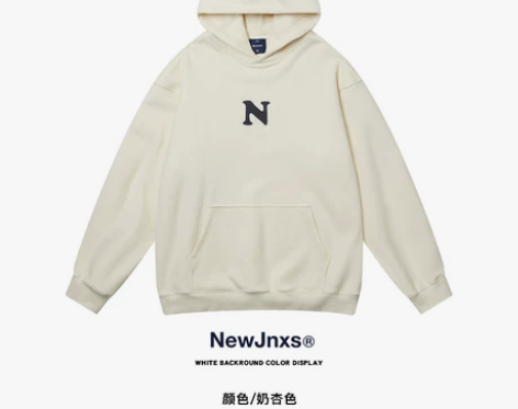 JNXS江南先生复古重磅加绒贴布绣连帽卫衣...