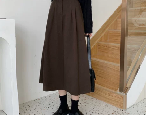 毛呢半身裙高腰遮胯大摆裙女中长款2021新...